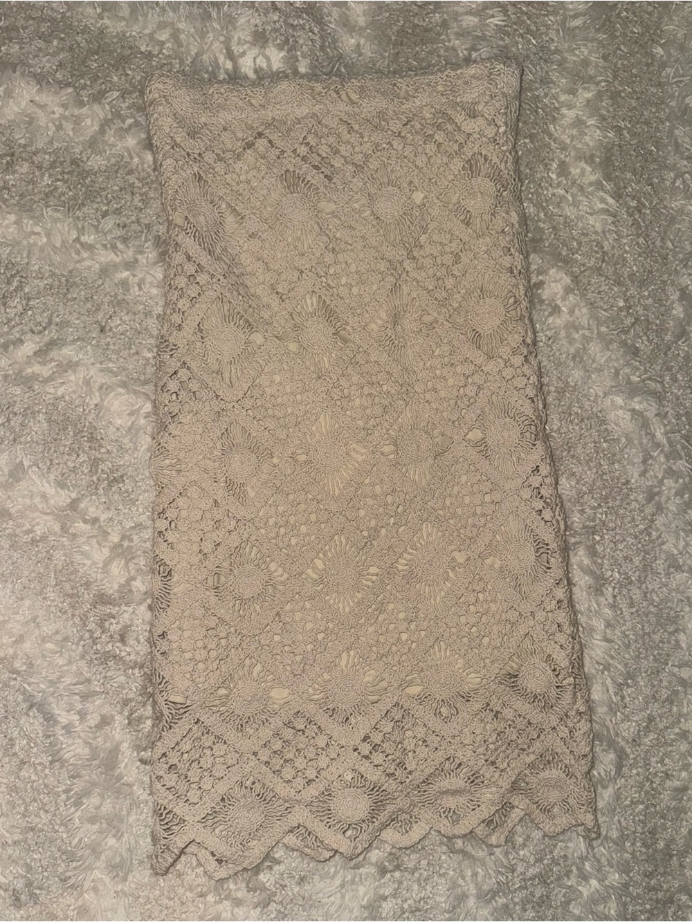 Crochet Lace Midi Skirt in Beige